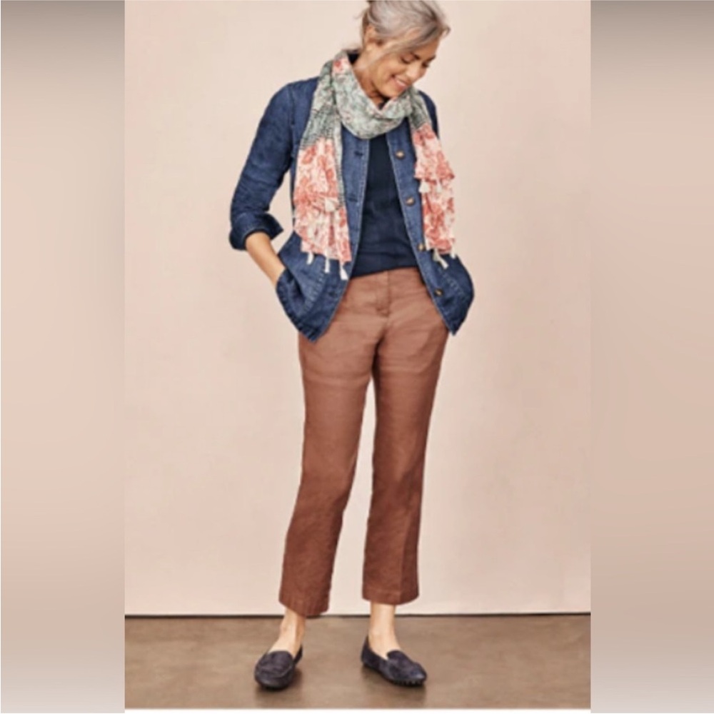 J. Jill Linen Stretch Straight with Flare Crop Pants Red Oak 6 Mid Rise